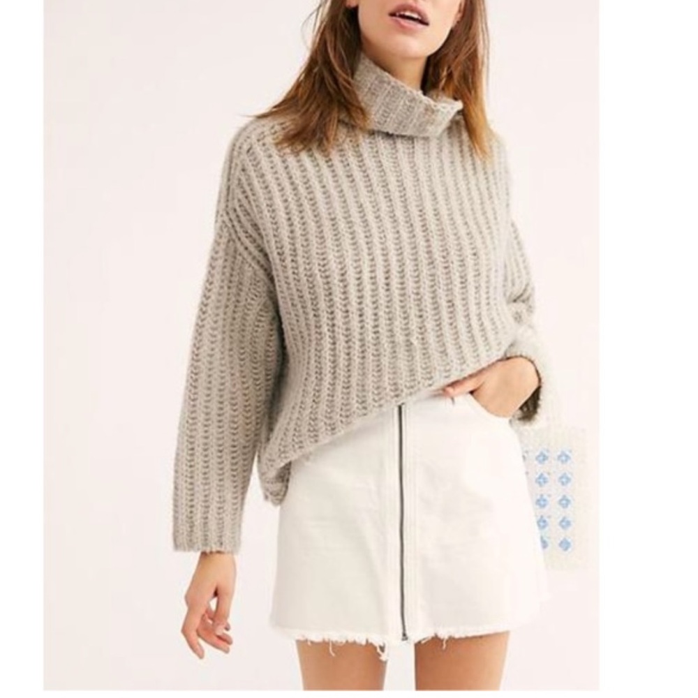 Free People Zip It Up Mini Skirt Vintage High Waisted White Frayed 24